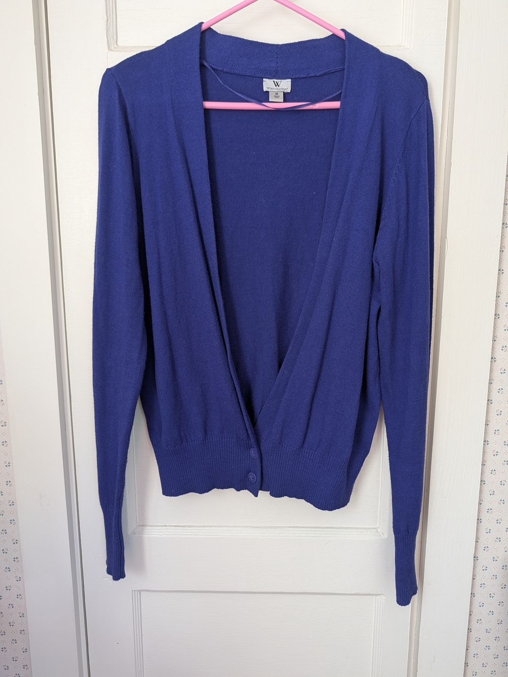 💙 💜 Medium Sweater Open V-Neck Cardigan Button Cotton Rayon Blend Everyday